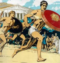 Greek runners protecting the torch